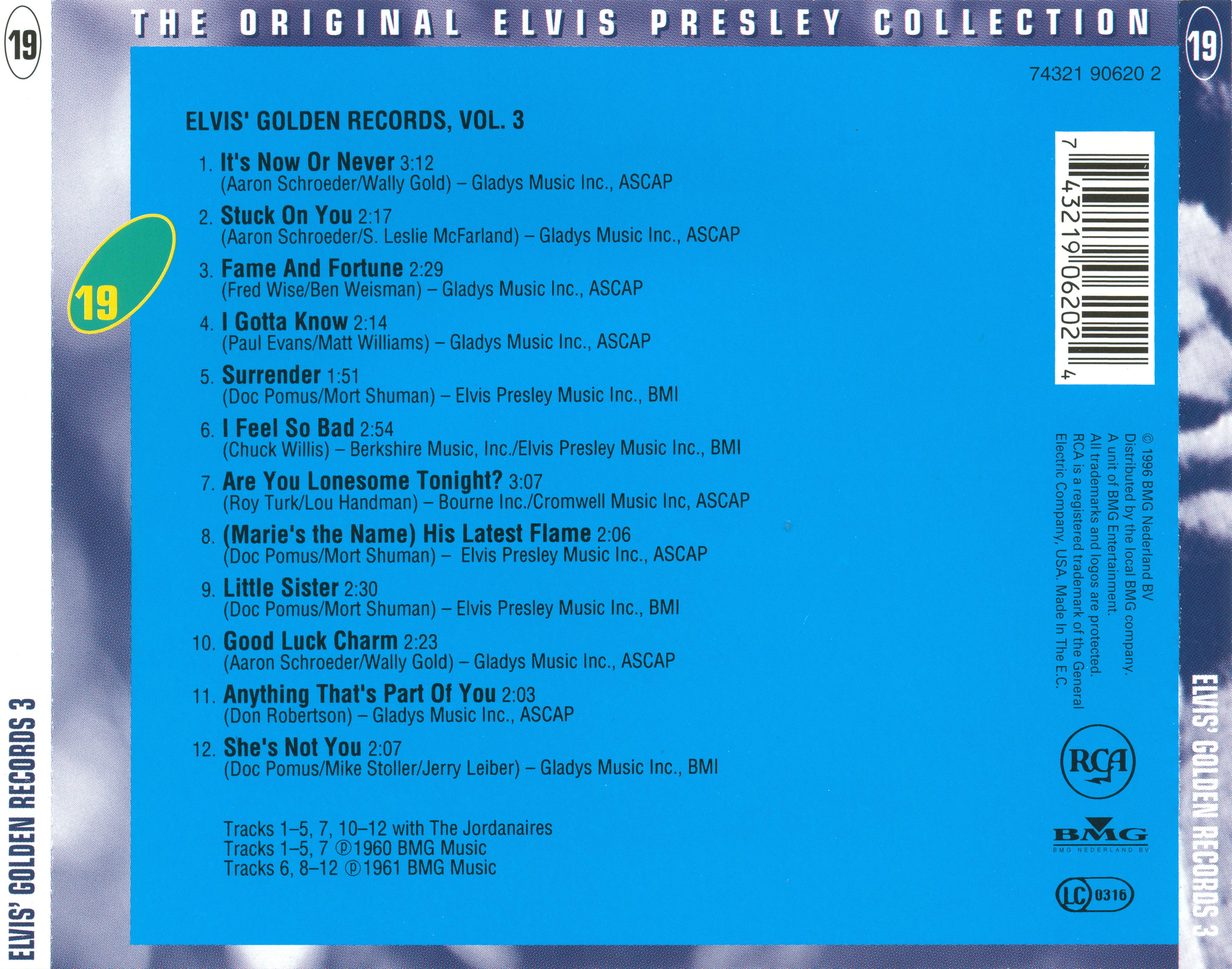 Elvis Presley  The Original Elvis Presley Collection 19; Elvis Golden Records 3 : Back